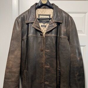 Vintage, distressed, brown leather men’s jacket - XXL